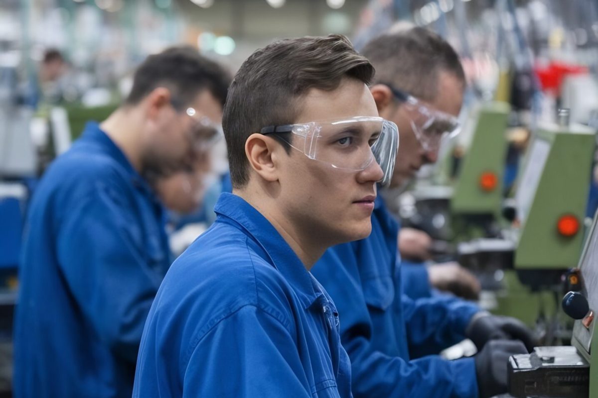 midsection-workers-working-factory